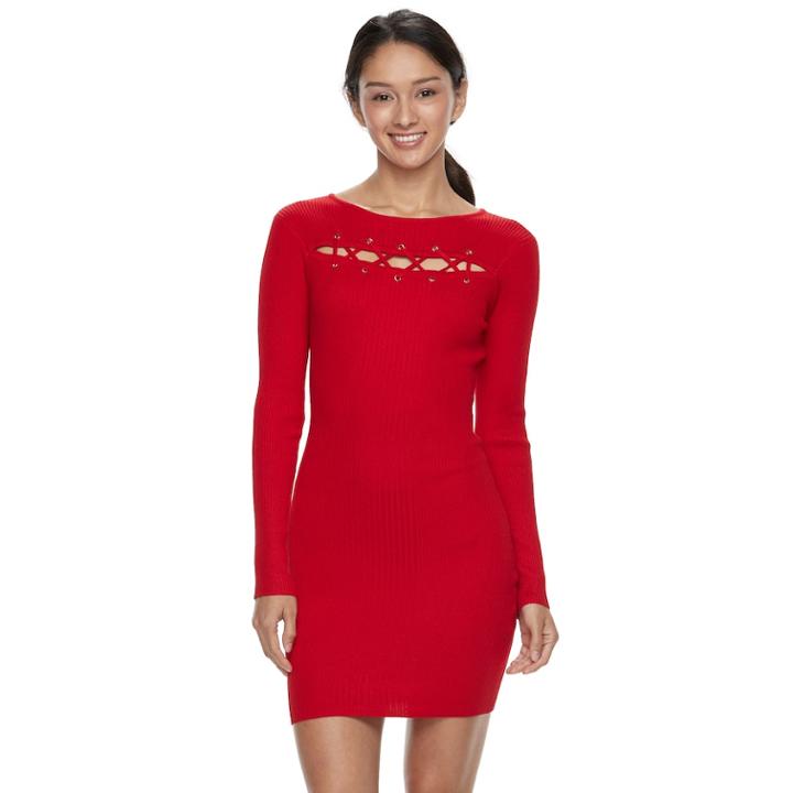 Juniors' Almost Famous Ribbed Cutout Mini Dress, Teens, Size: Large, Light Red