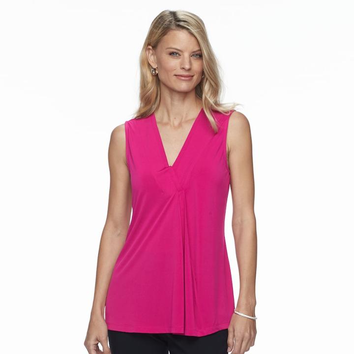 Petite Dana Buchman Pleated V-neck Tank, Women's, Size: Xl Petite, Med Pink
