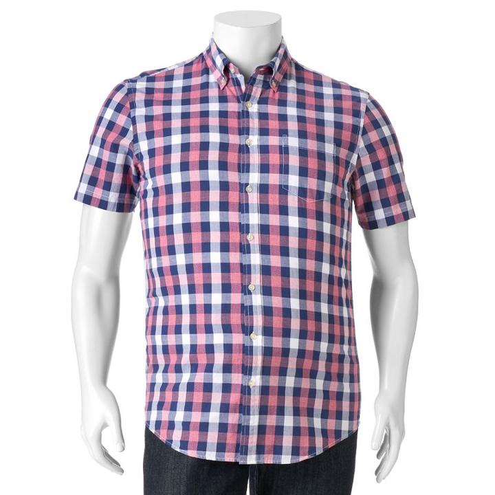 Big & Tall Sonoma Goods For Life&trade; Modern-fit Plaid Poplin Button-down Shirt, Men's, Size: 2xb, Med Red