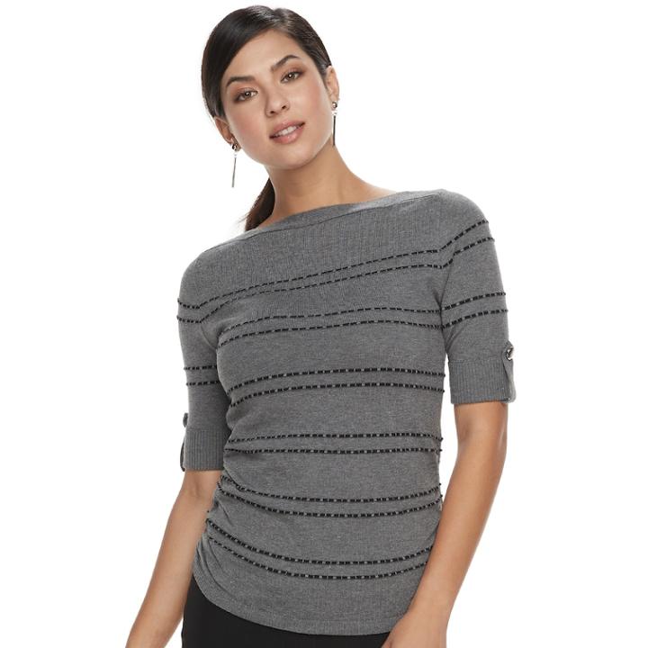 Women's Apt. 9&reg; Textured Ruched Boatneck Sweater, Size: Large, Med Grey