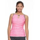 Women's Free Country Striped Keyhole Tankini Top, Size: Medium, Pink Other
