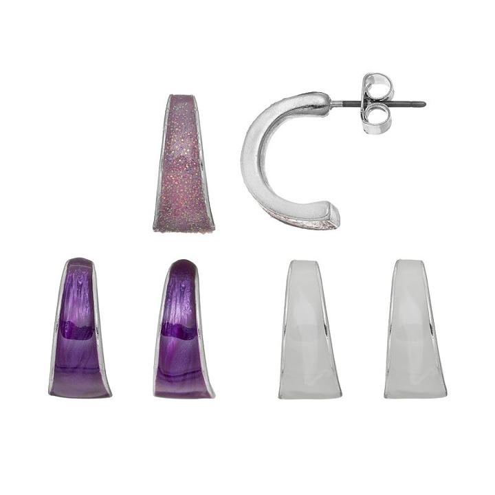 Purple Half Hoop Earring Set, Women's
