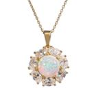 Sophie Miller Lab-created Opal And Cubic Zirconia 14k Gold Over Silver Flower Pendant Necklace, Women's, Size: 18, White