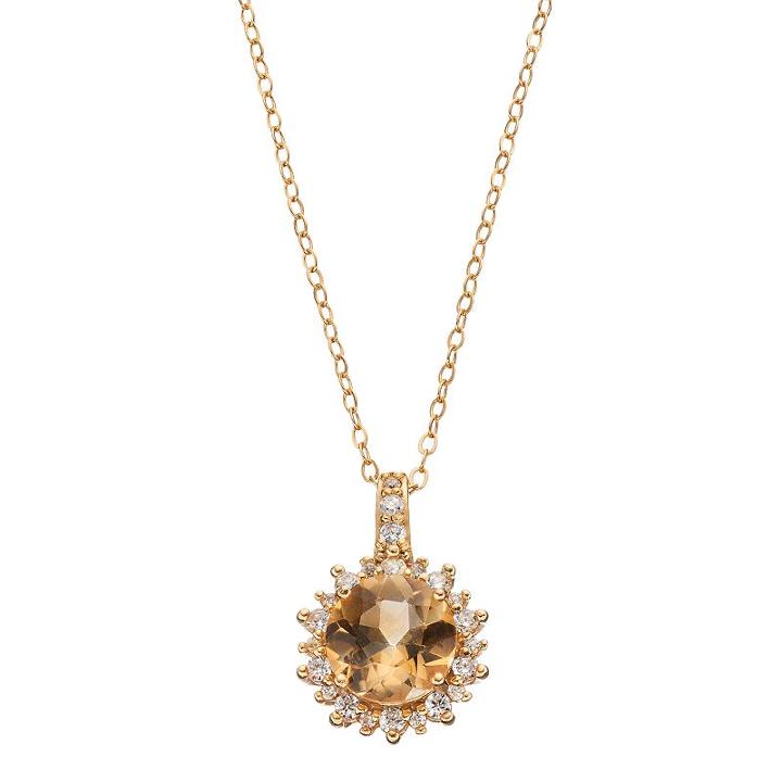 14k Gold Over Silver Citrine & Cubic Zirconia Sunburst Pendant Necklace, Women's, Size: 18, Orange