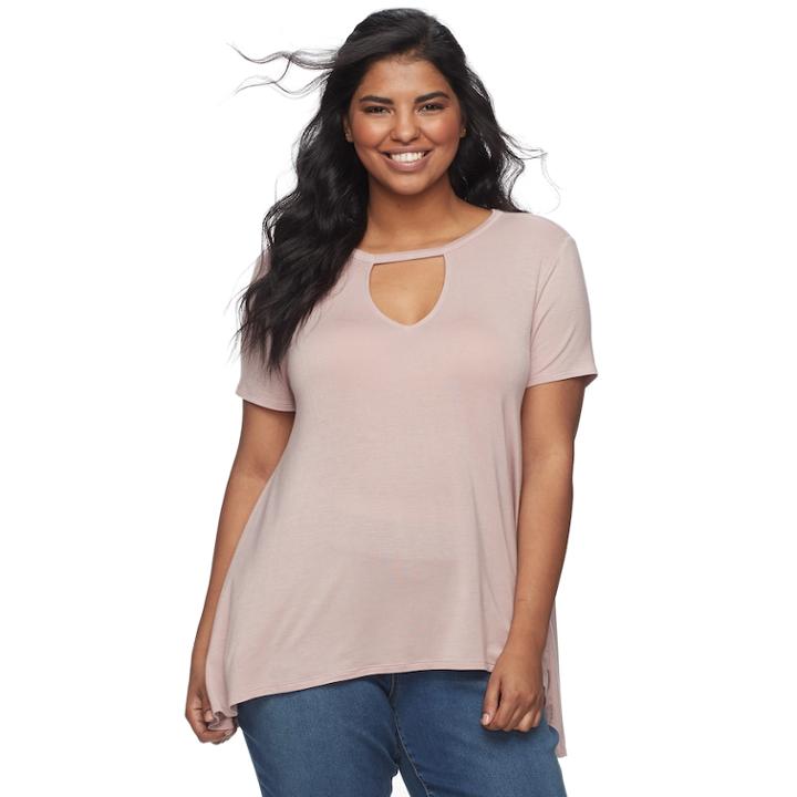 Juniors' Plus Size Mudd&reg; Keyhole Asymmetrical Top, Teens, Size: 3xl, Med Pink