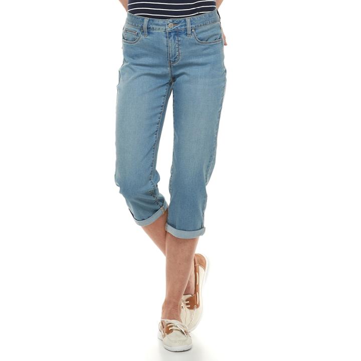 Women's Croft & Barrow&reg; Cuffed Jean Capris, Size: 8, Light Blue