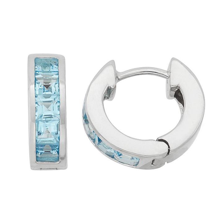Swiss Blue Topaz Sterling Silver Huggie Hoop Earrings, Women's