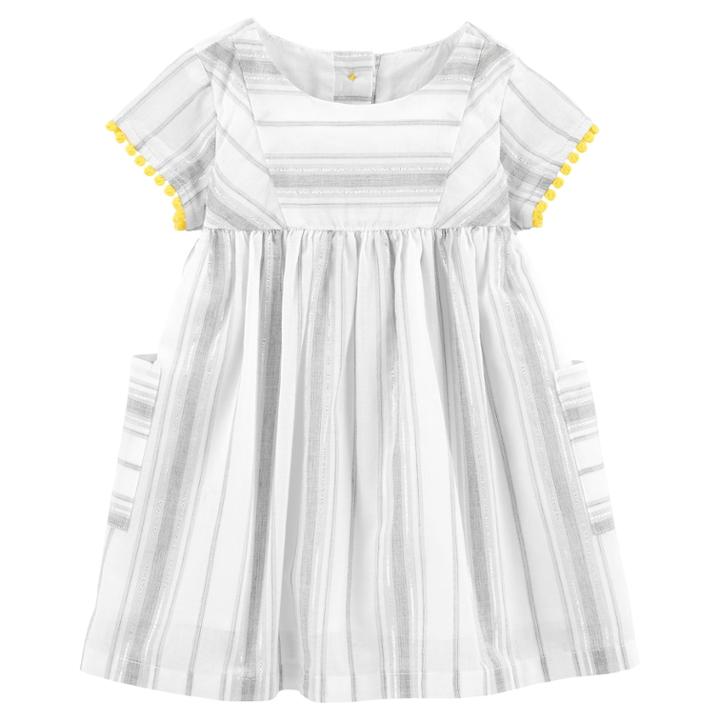 Baby Girl Oshkosh B'gosh&reg; Striped Babydoll Dress, Size: 12-18 Month, Grey (metallic)
