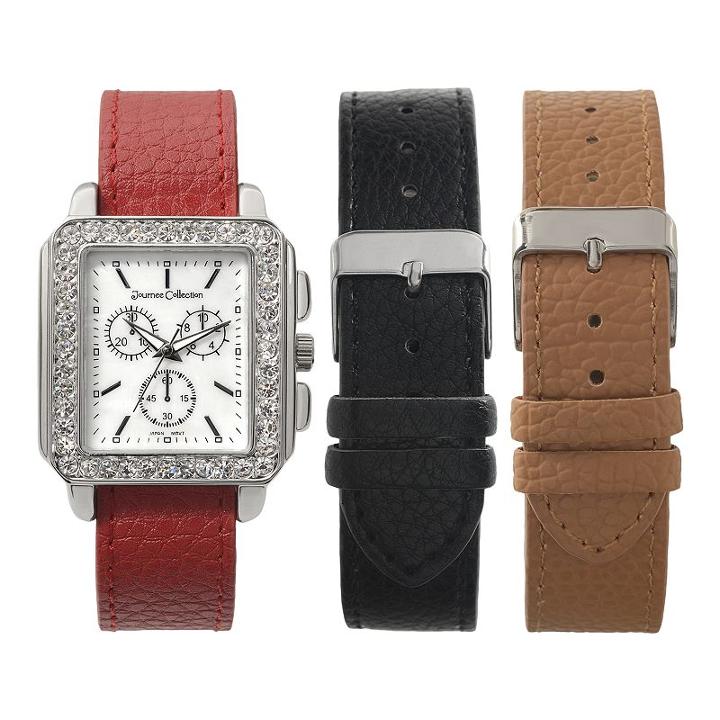 Journee Collection Women's Interchangeable Leather Watch Set, Brown