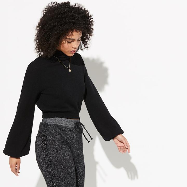 K/lab Cropped Balloon Sleeve Sweater, Teens, Size: Xs, Black