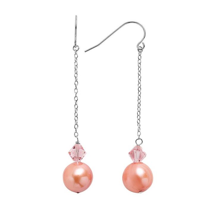 Freshwater By Honora Sterling Silver Dyed Freshwater Cultured Pearl And Crystal Linear Drop Earrings, Women's, Pink