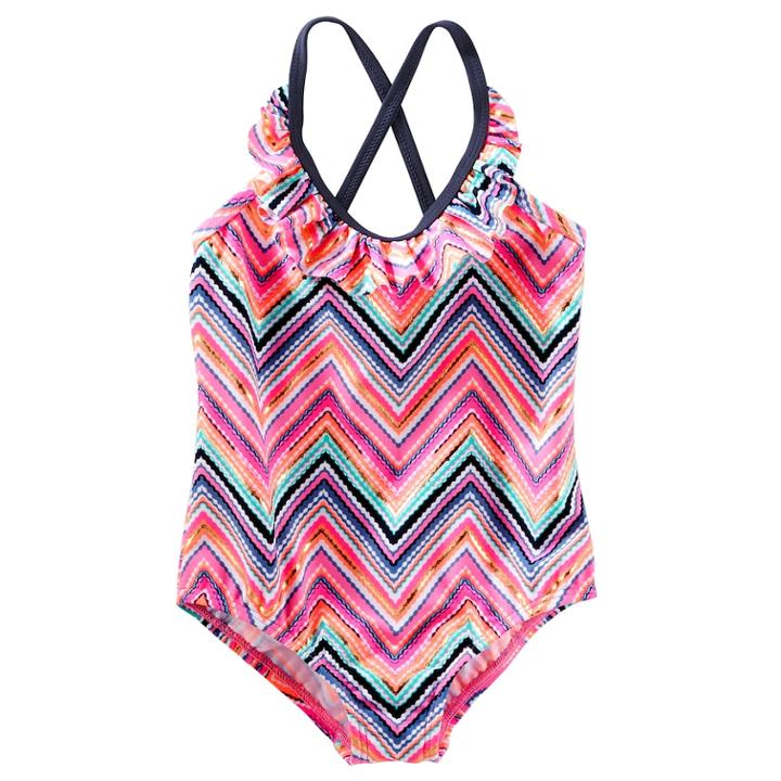 Girls 4-8 Oshkosh B'gosh&reg; Chevron Ruffled One-piece Swimsuit, Size: 6-6x, Indigo Chevron