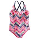 Girls 4-8 Oshkosh B'gosh&reg; Chevron Ruffled One-piece Swimsuit, Size: 6-6x, Indigo Chevron