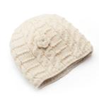 Sijjl Women's Cable-knit Floral Wool Beanie, White
