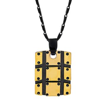 Brooklyn Exchange Stainless Steel Two Tone Textured Dog Tag Necklace - Men, Size: 24, Yellow