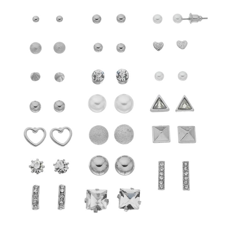 Mudd&reg; Heart & Simulated Pearl Nickel Free Earring Set, Women's, White