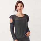 Women's Lc Lauren Conrad Ruffle Cold-shoulder Crewneck Sweater, Size: Xxl, Grey