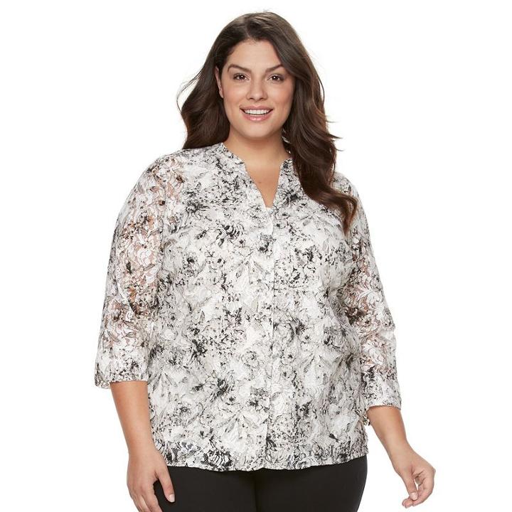 Plus Size Napa Valley Print Lace Top With Tank, Women's, Size: 2xl, Black