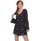 Juniors' Mudd&reg; Printed Bell-sleeve Romper, Teens, Size: Large, Drk Purple