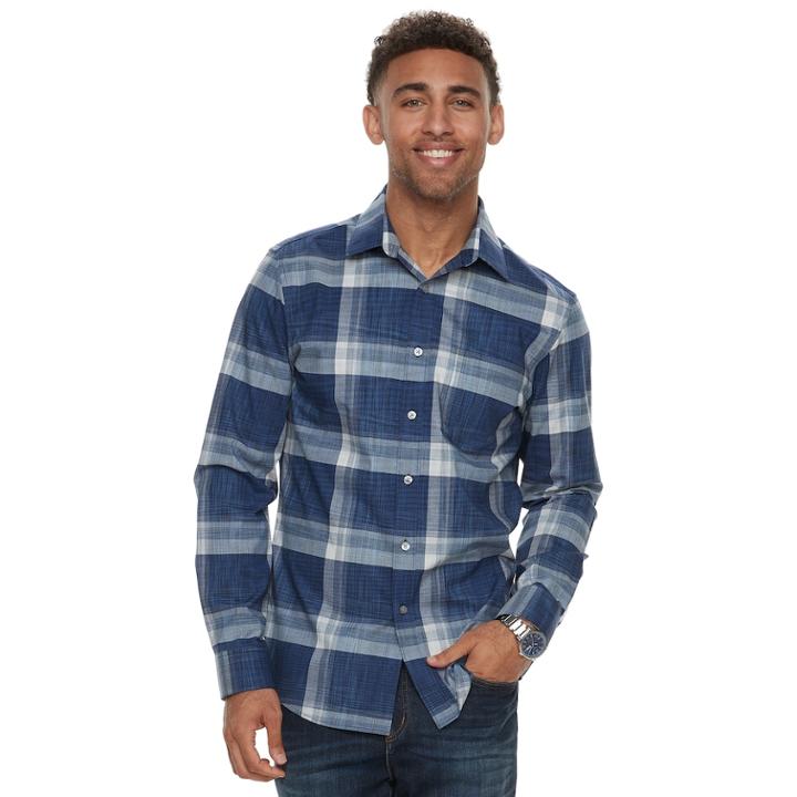 Men's Apt. 9&reg; Premier Flex Slim-fit Stretch Button-down Shirt, Size: Large Slim, Dark Blue