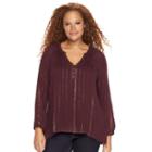 Plus Size Rock & Republic&reg; Lurex Embellished Peasant Top, Women's, Size: 0x, Red