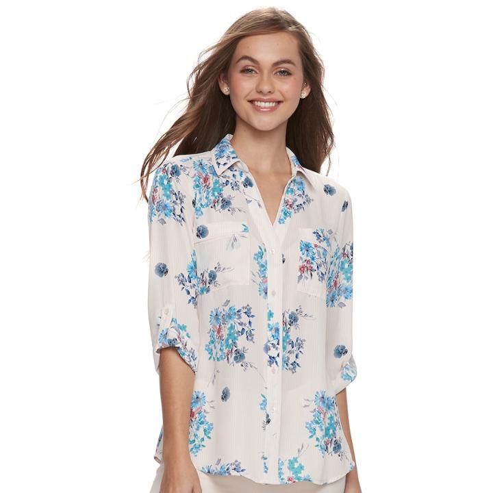 Juniors' Candie's&reg; Piped Roll-tab Blouse, Teens, Size: Small, Dark Pink