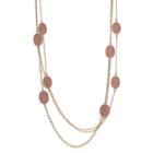 Pink Glitter Oval Long Multi Strand Necklace, Women's, Gold