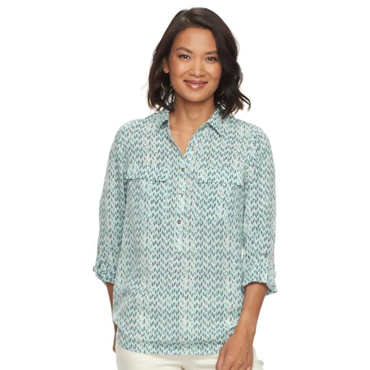Women's Croft & Barrow&reg; Print Popover Shirt, Size: Small, Natural