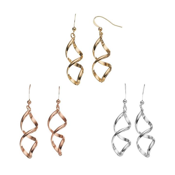 Apt. 9&reg; Tri Tone Twist Drop Earring Set, Women's, Multicolor