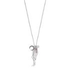 Long Leaf, Crescent & Simulated Quartz Charm Necklace, Women's, Silver