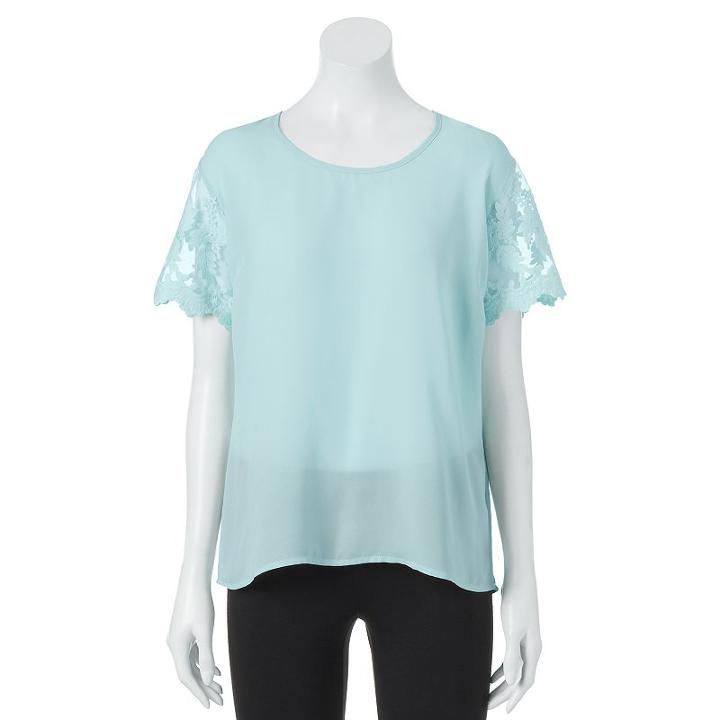 Juniors' Liberty Love Lace Scallop-trim Tee, Girl's, Size: Xl, Lt Green