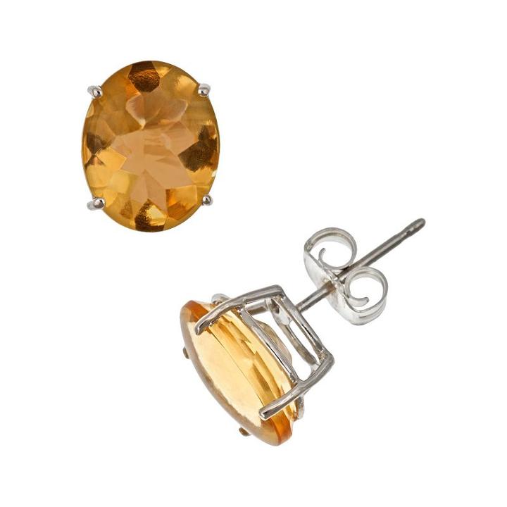 Sterling Silver Citrine Oval Stud Earrings, Women's, Orange