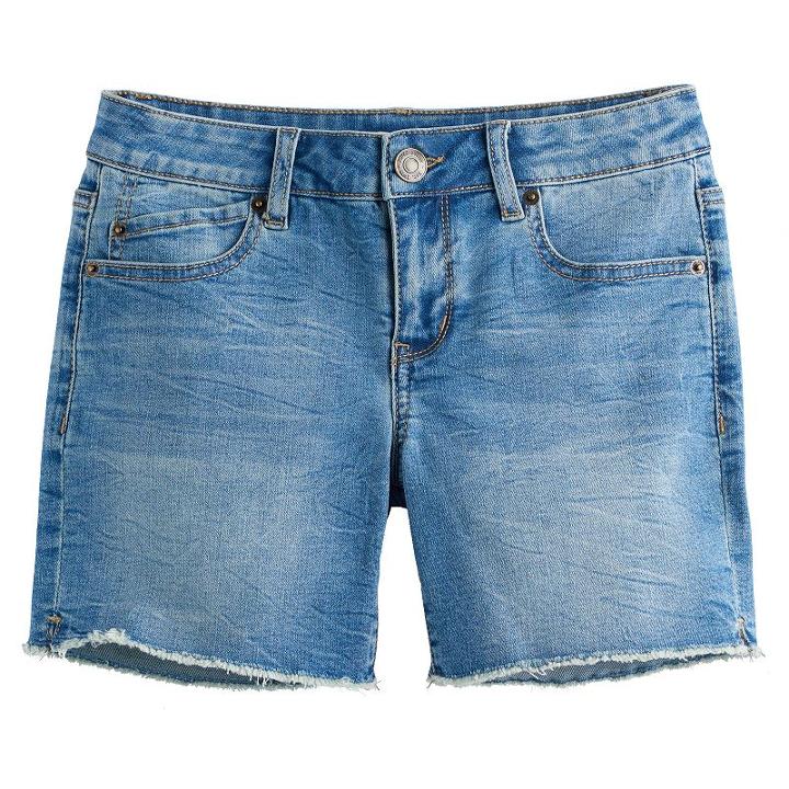 Girls 7-16 Mudd&reg; Midi Denim Boyfriend Shorts, Girl's, Size: 7, Med Blue