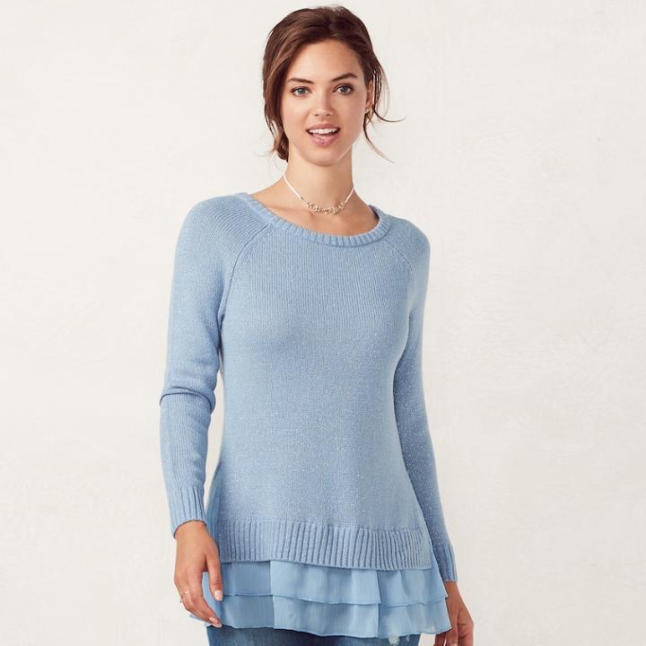 Women's Lc Lauren Conrad Tiered Mock-layer Sweater, Size: Small, Light Blue