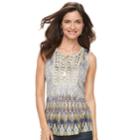 Women's World Unity Crochet Yoke Print Tank, Size: Small, Blue Other