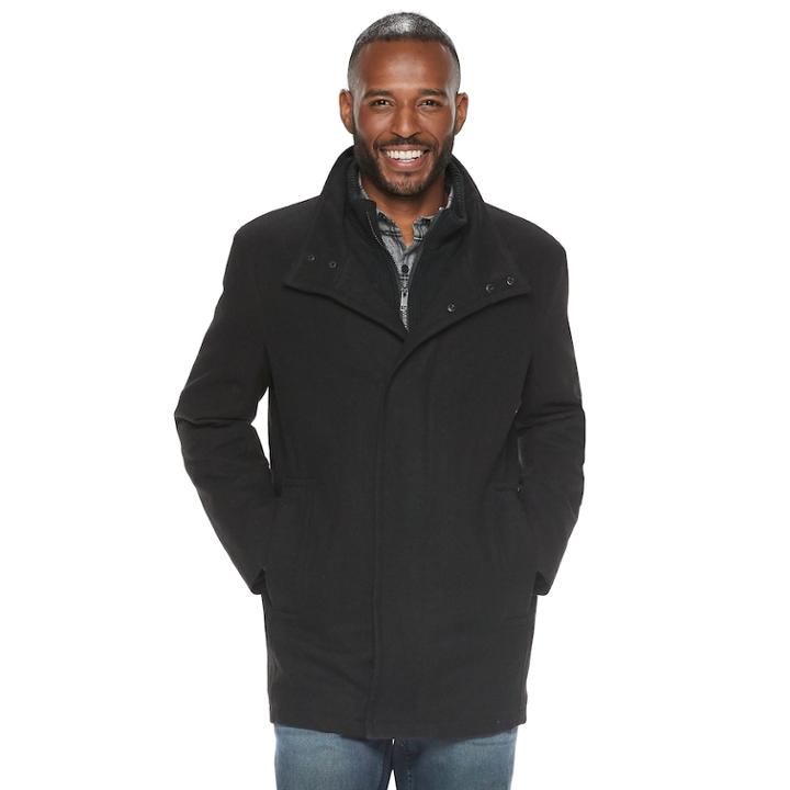 Men's Am Studio By Andrew Marc Wool-blend Car Coat With Bib, Size: Small, Black