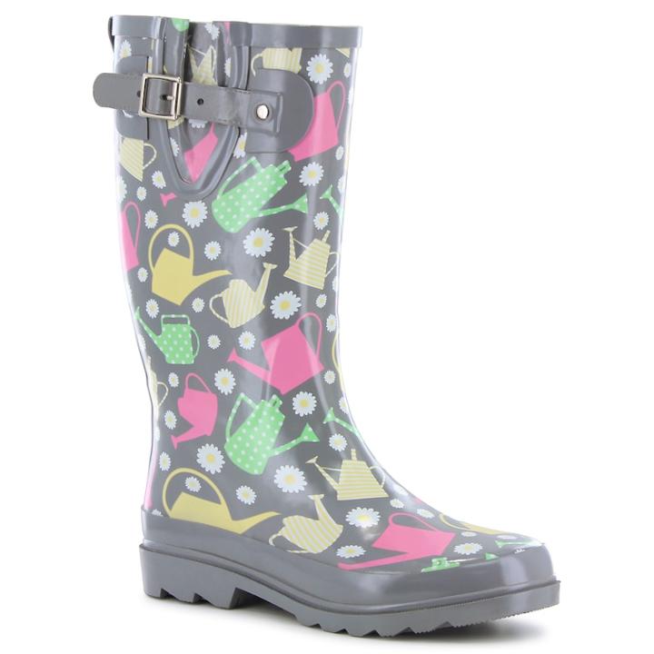 Western Chief Colorful Canisters Women's Waterproof Rain Boots, Size: 7, Med Grey