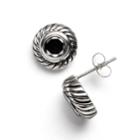 Kate Markus Stainless Steel Black Cubic Zirconia Textured Frame Stud Earrings, Women's, White