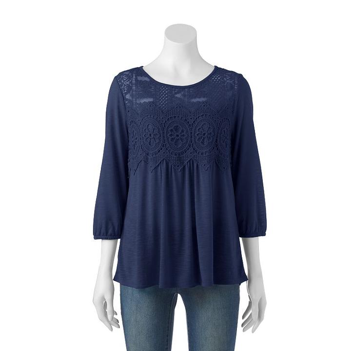 Juniors' Rewind Crochet Babydoll Top, Girl's, Size: Large, Dark Blue
