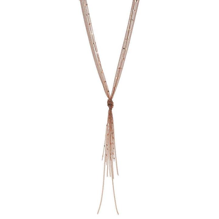 Mudd&reg; Knotted Fringe Multi Strand Y Necklace, Women's, Pink Ovrfl