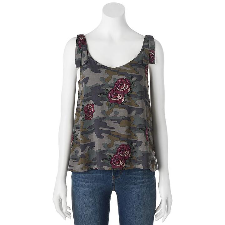 Juniors' Vanilla Star Rose & Camo Tank, Teens, Size: Small, Brt Pink
