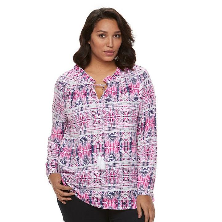 Plus Size Design 365 Tassel Peasant Top, Women's, Size: 2xl, Pink Ovrfl