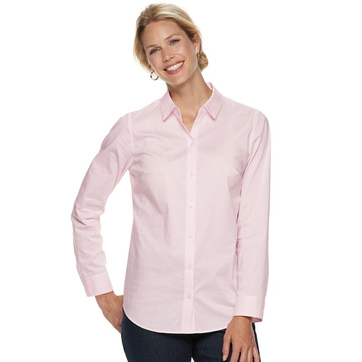 Petite Croft & Barrow&reg; Easy Care Button Down Shirt, Women's, Size: M Petite, Brt Pink