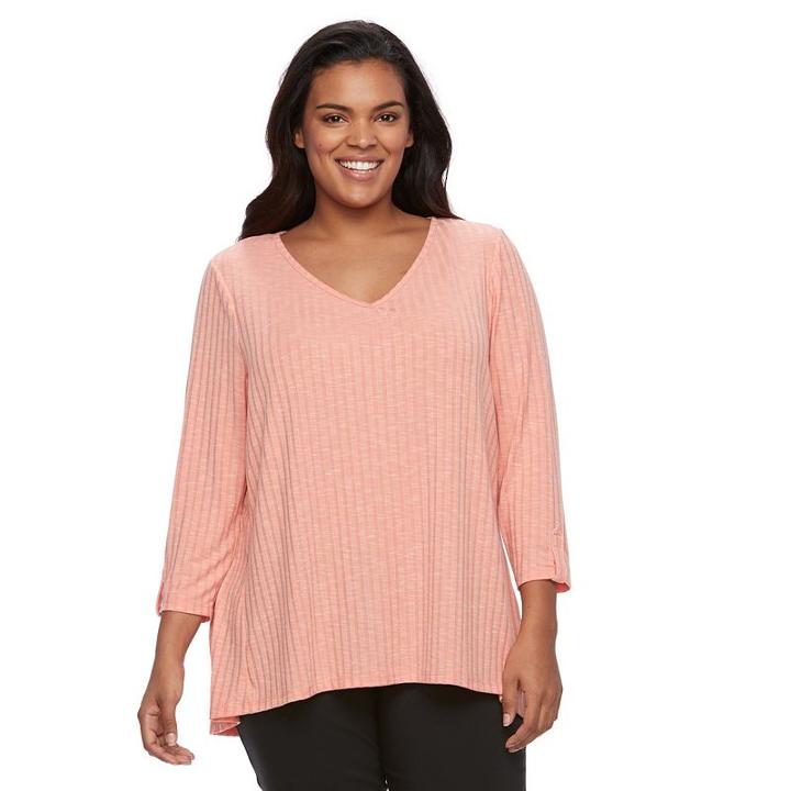Plus Size Dana Buchman High-low V-neck Top, Women's, Size: 2xl, Lt Orange