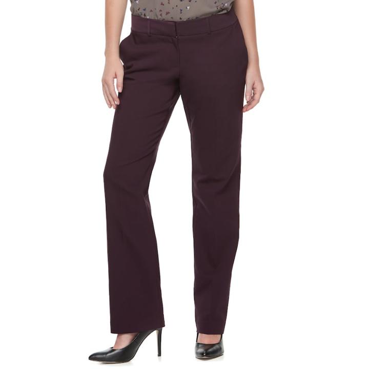 Women's Apt. 9&reg; Torie Satin Waistband Straight-leg Dress Pants, Size: 6, Purple