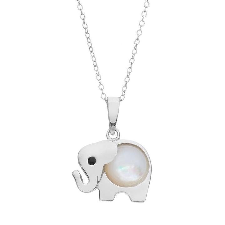 Mother-of-pearl Sterling Silver Elephant Pendant Necklace, Women's, Size: 18, White