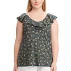 Plus Size Chaps Print Ruffled Sleeveless Top, Women's, Size: 2xl, Blue (navy)