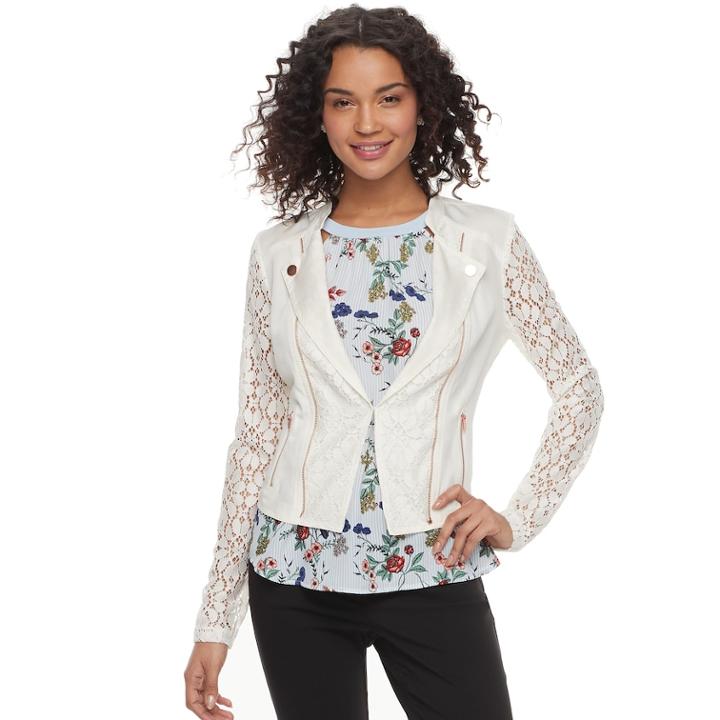 Juniors' Candie's&reg; Lace Moto Jacket, Teens, Size: Large, White