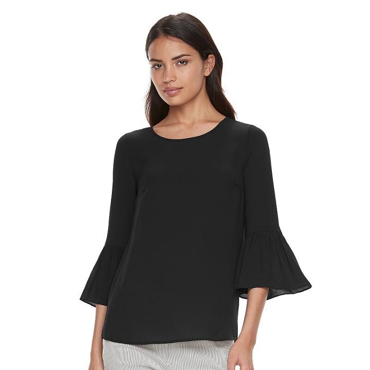 Women's Elle™ Ruffle Bell-sleeve Top, Size: Medium, Black