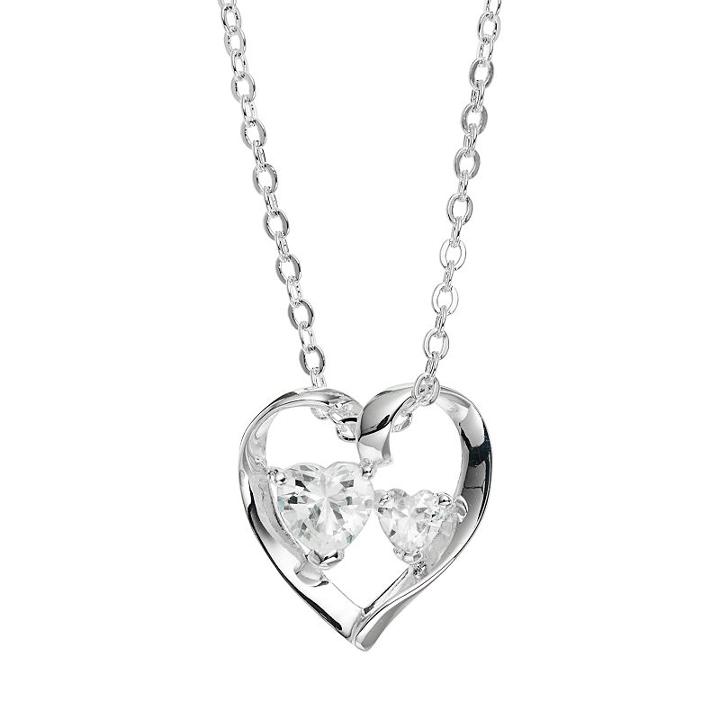 Silver Expressions By Larocks Cubic Zirconia Silver-plated  A Mother's Love Ribbon Heart Pendant Necklace, Women's, White
